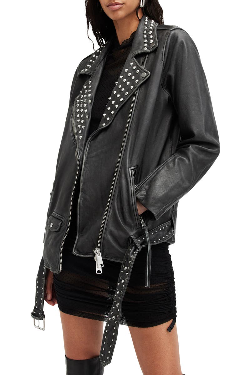 Billie Conical Studded Leather Biker Jacket AllSaints