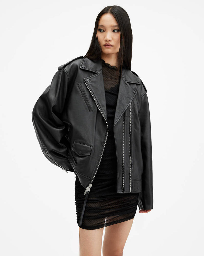 Daylen Oversized Leather Biker Jacket All Saints