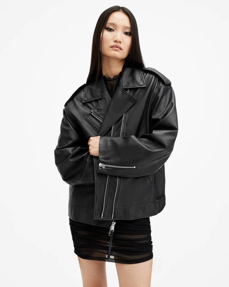 Daylen Oversized Leather Biker Jacket All Saints