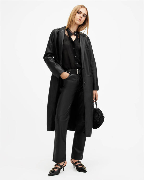 Aire Long Line Leather Coat All Saints