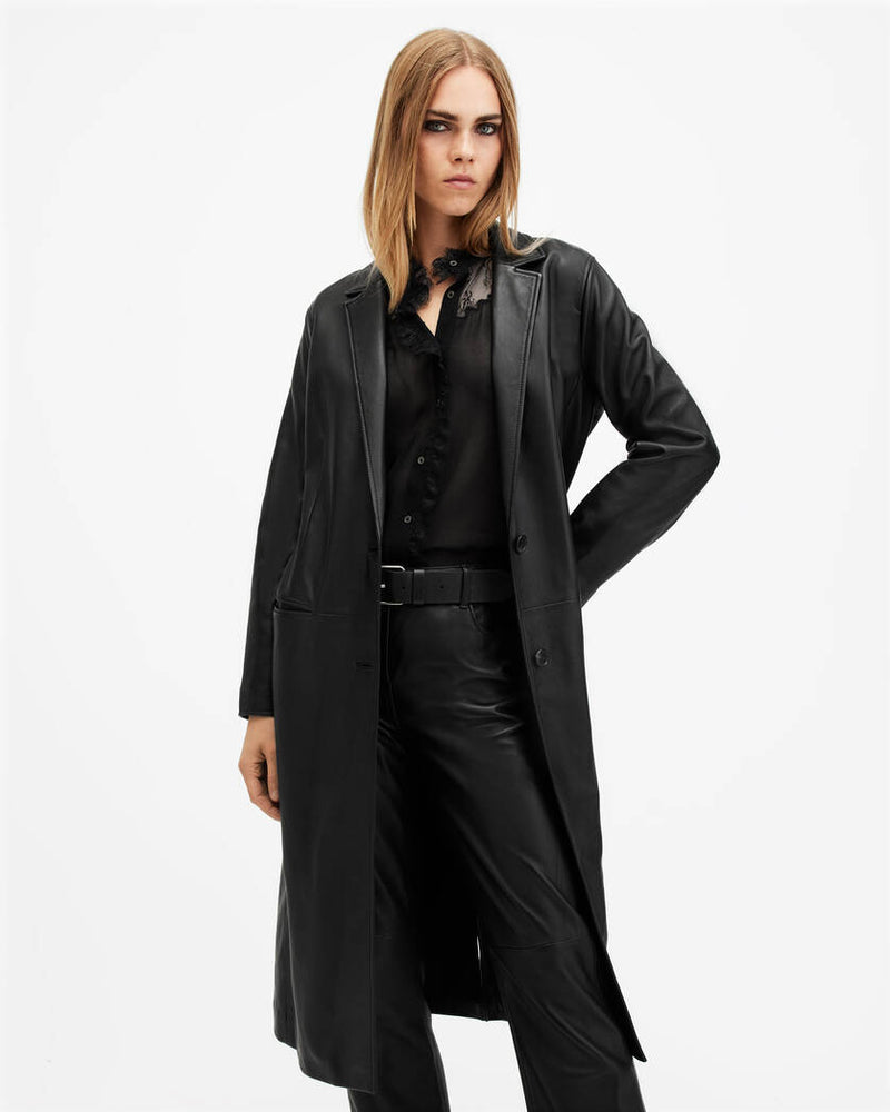 Aire Long Line Leather Coat All Saints