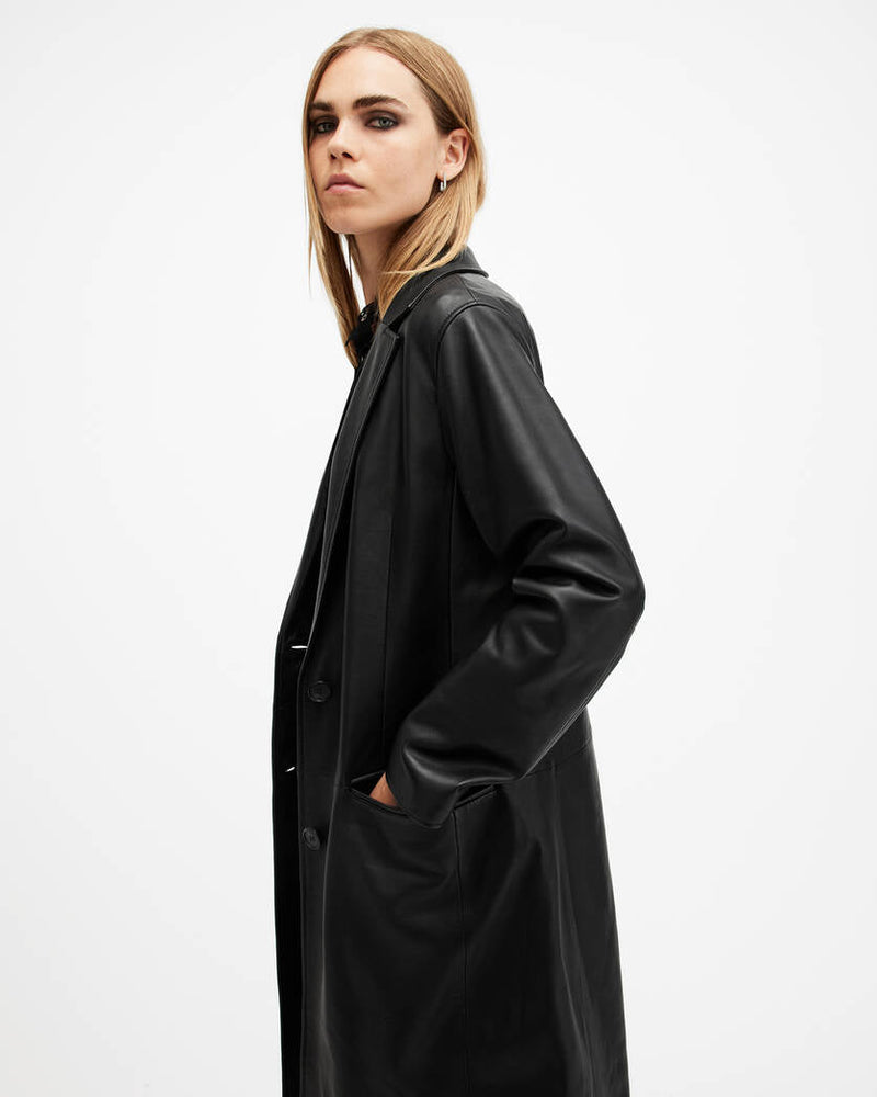 Aire Long Line Leather Coat All Saints