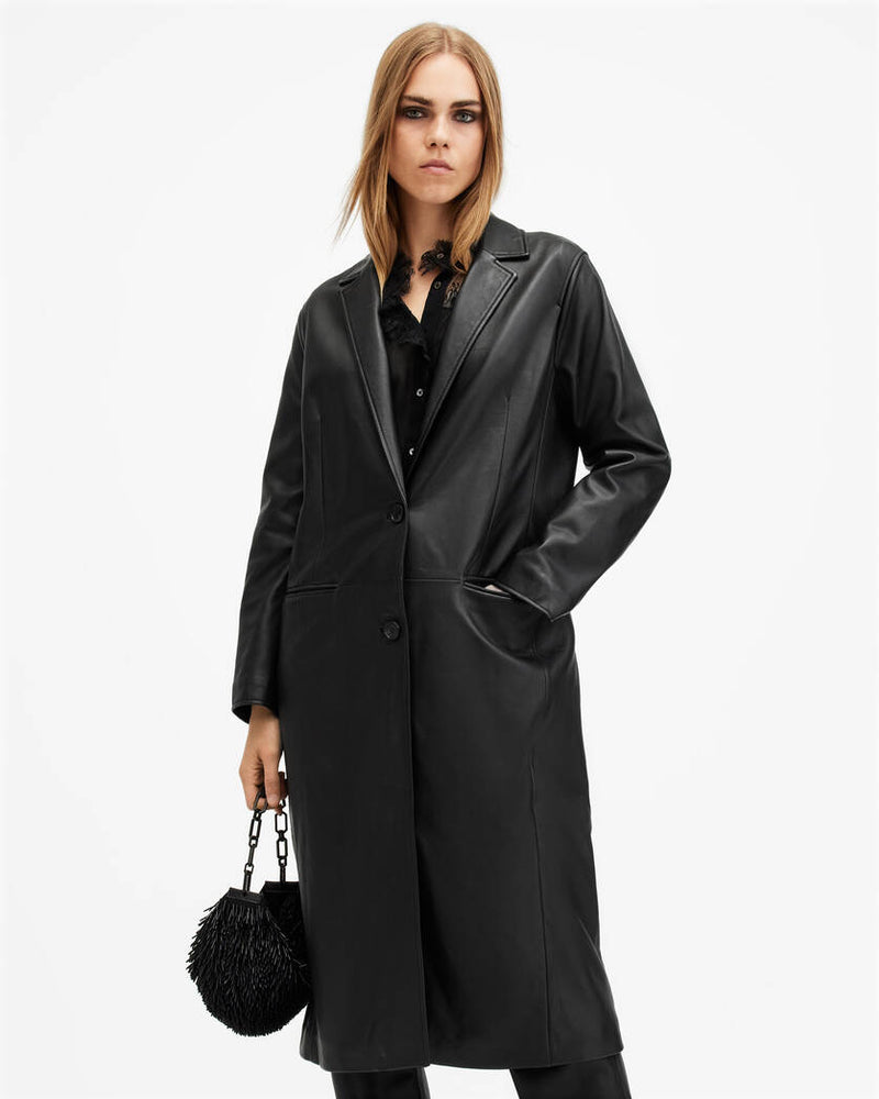 Aire Long Line Leather Coat All Saints