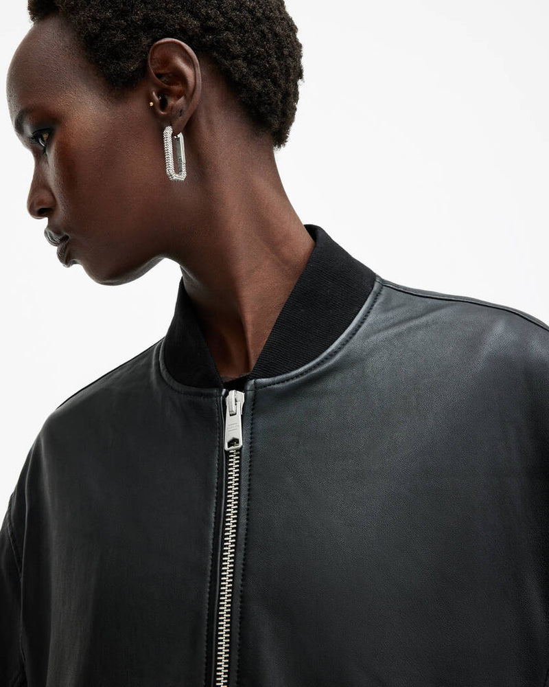 Yara Relaxed Fit Leather Bomber Jacket All Saints