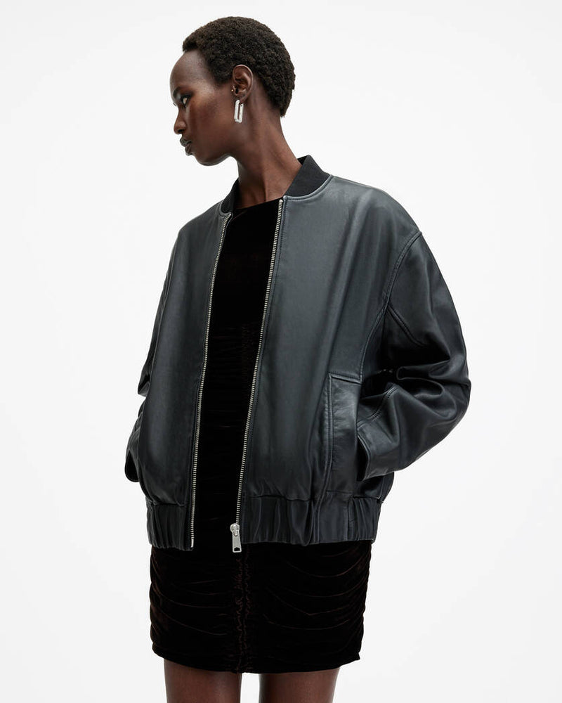 Yara Relaxed Fit Leather Bomber Jacket All Saints