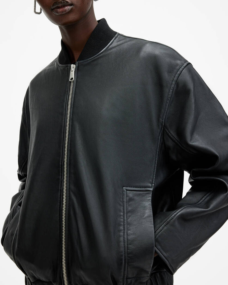 Yara Relaxed Fit Leather Bomber Jacket All Saints