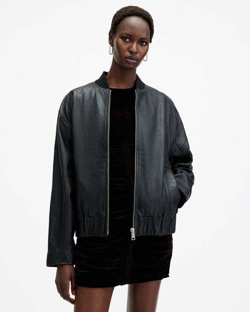 Yara Relaxed Fit Leather Bomber Jacket All Saints