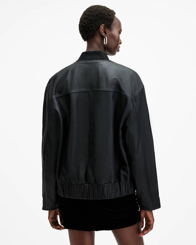 Yara Relaxed Fit Leather Bomber Jacket All Saints