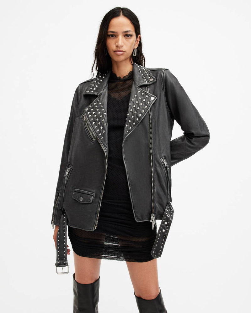 Billie Leather Conical Studded Jacket All Saints