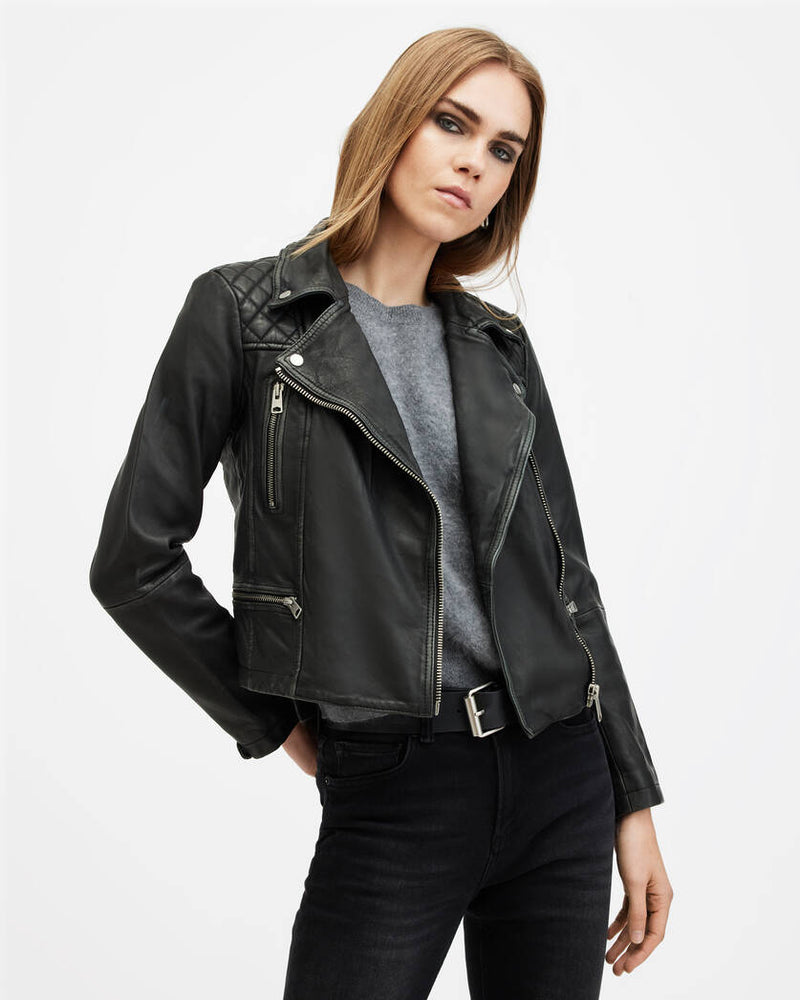 Cargo Distressed Leather Biker Jacket All Saints