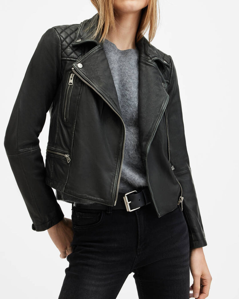 Cargo Distressed Leather Biker Jacket All Saints