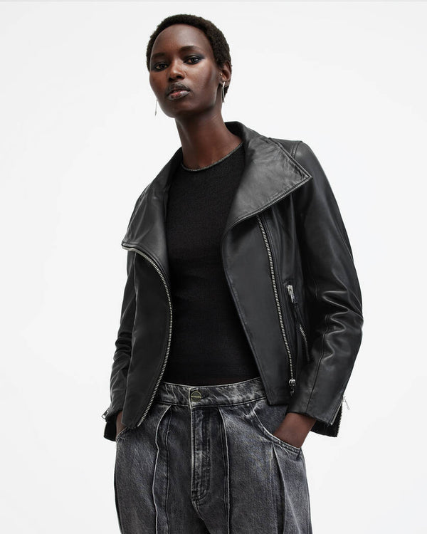 Ellis Leather Funnel Neck Biker Jacket All Saints