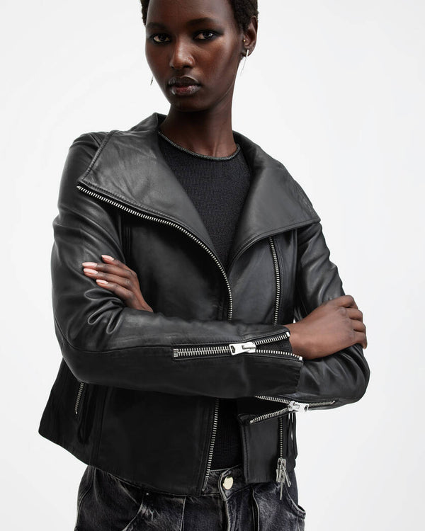 Ellis Leather Funnel Neck Biker Jacket All Saints