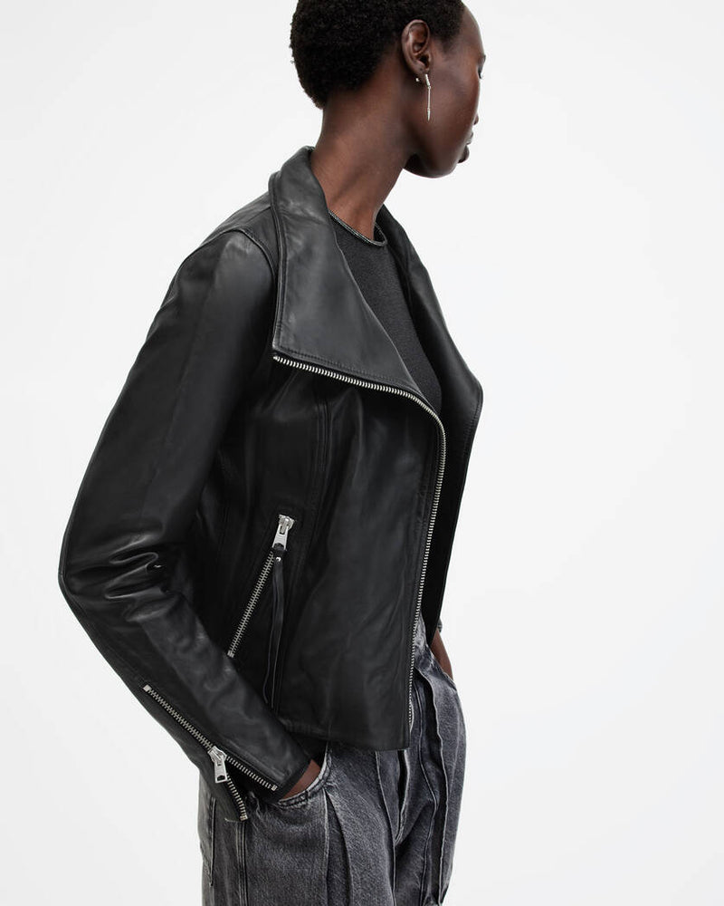 Ellis Leather Funnel Neck Biker Jacket All Saints