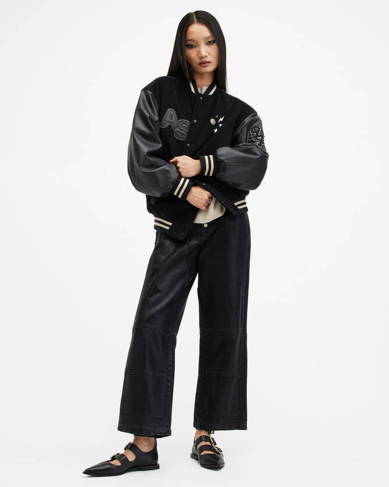 Valeria Varsity Leather Bomber Jacket All Saints