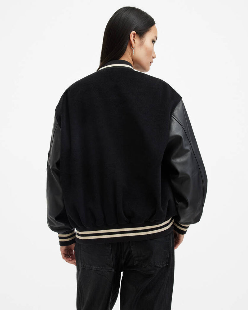 Valeria Varsity Leather Bomber Jacket All Saints