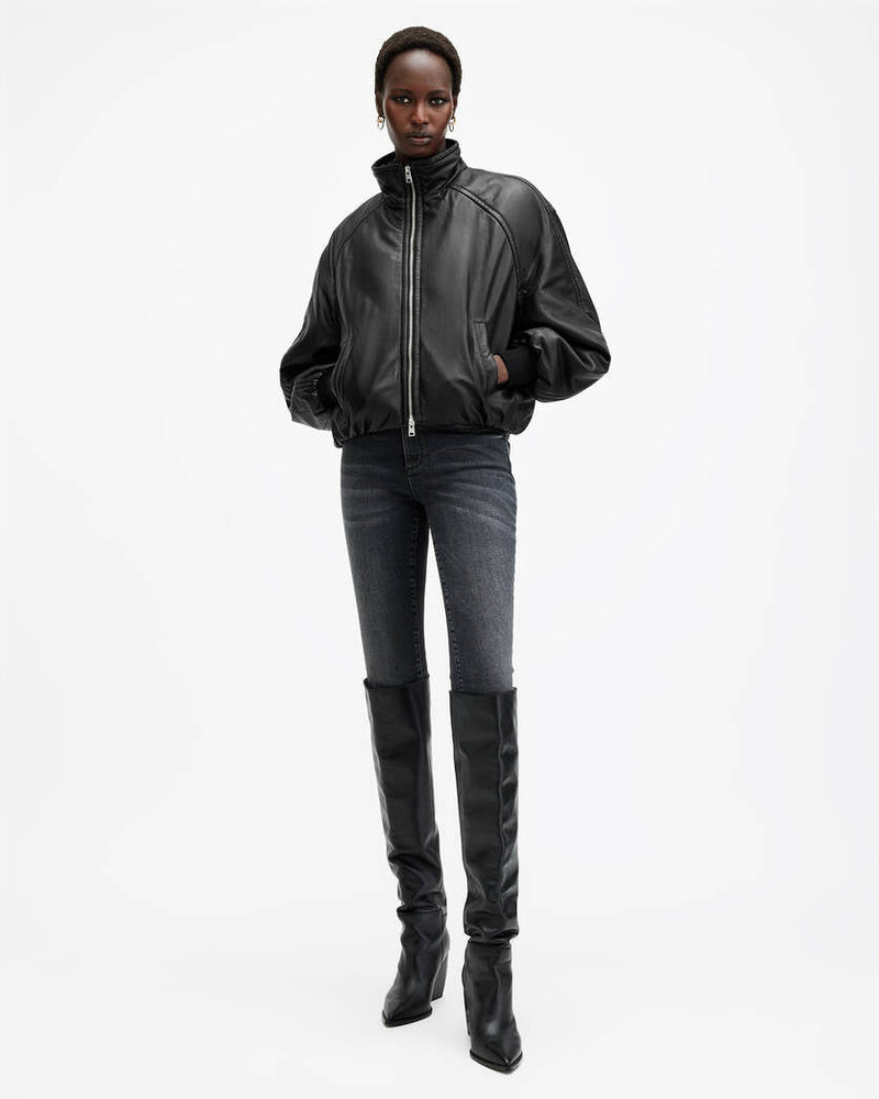 Rowan Funnel Neck Leather Bomber Jacket All Saints