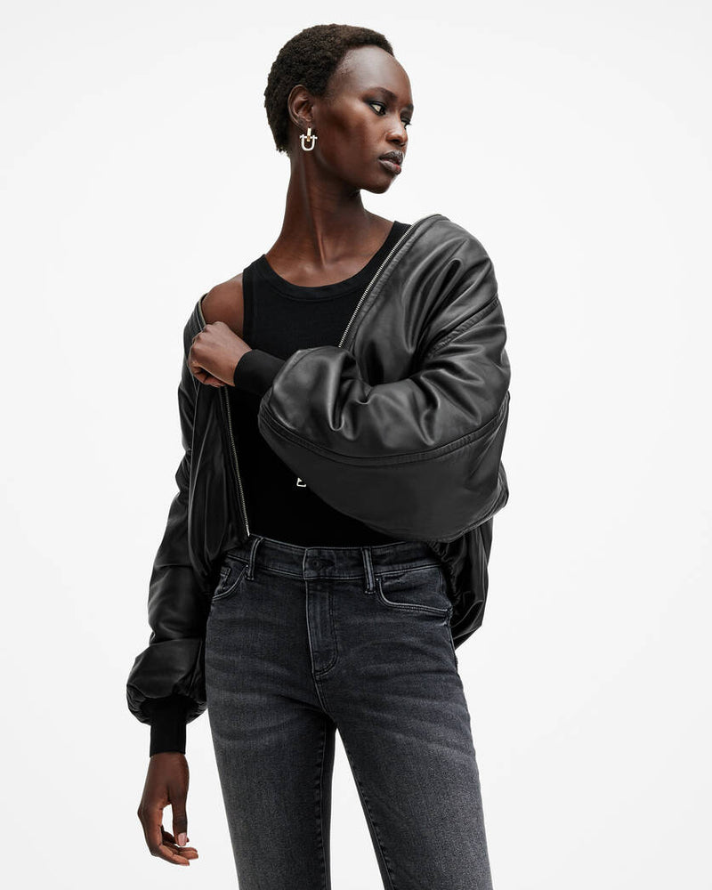 Rowan Funnel Neck Leather Bomber Jacket All Saints