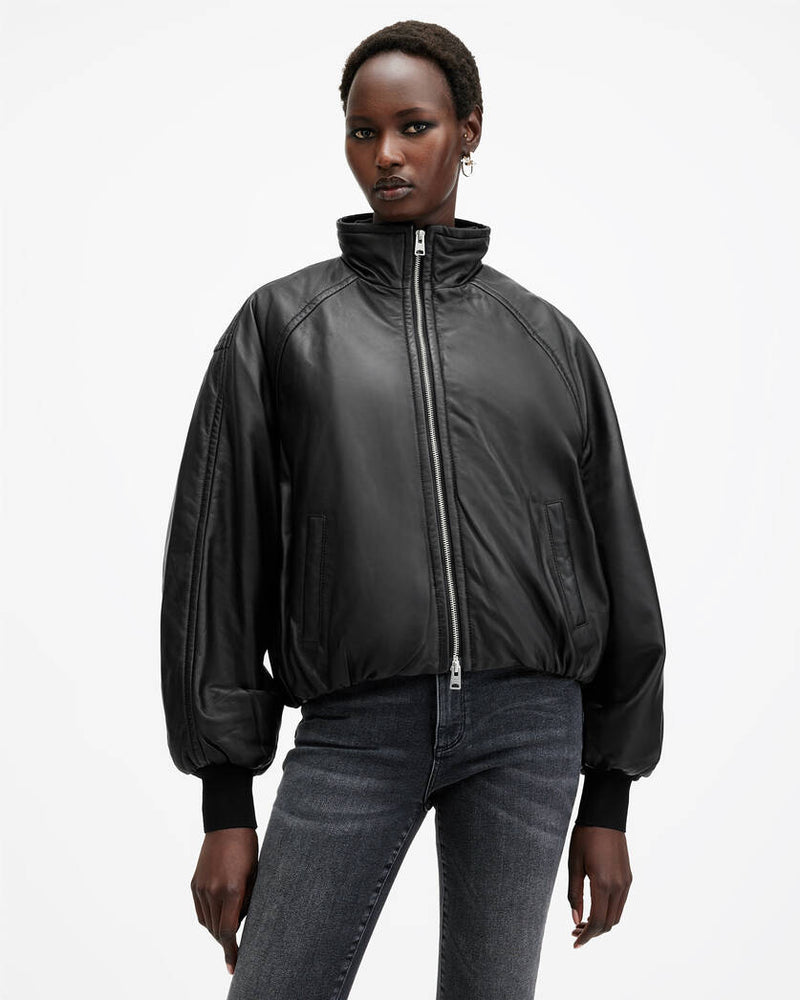 Rowan Funnel Neck Leather Bomber Jacket All Saints