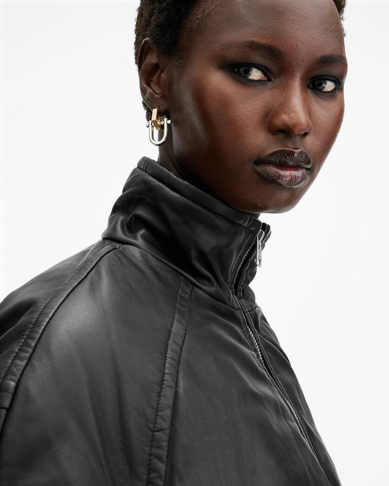 Rowan Funnel Neck Leather Bomber Jacket All Saints