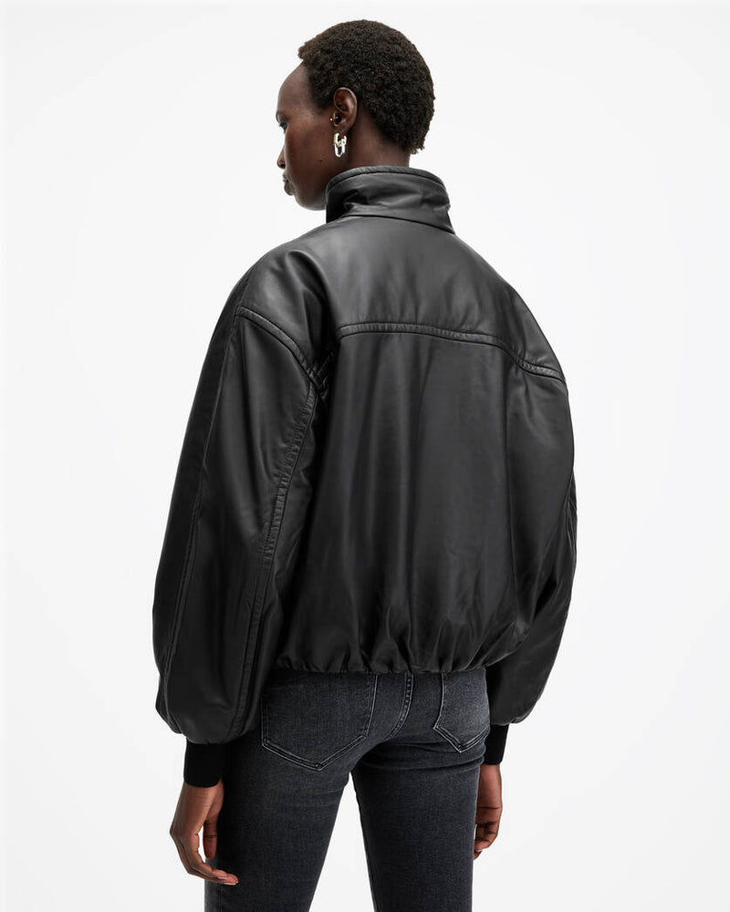 Rowan Funnel Neck Leather Bomber Jacket All Saints