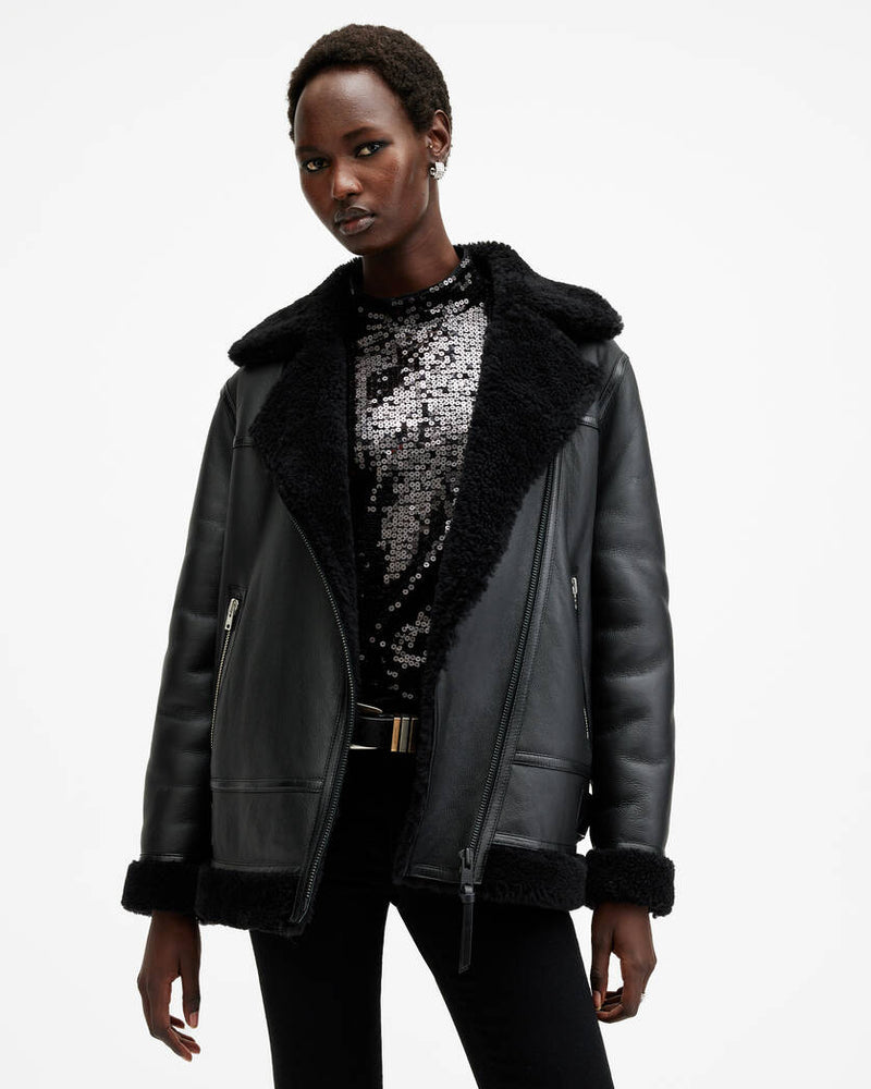 Sola Oversized Shearling Biker Jacket All Saints