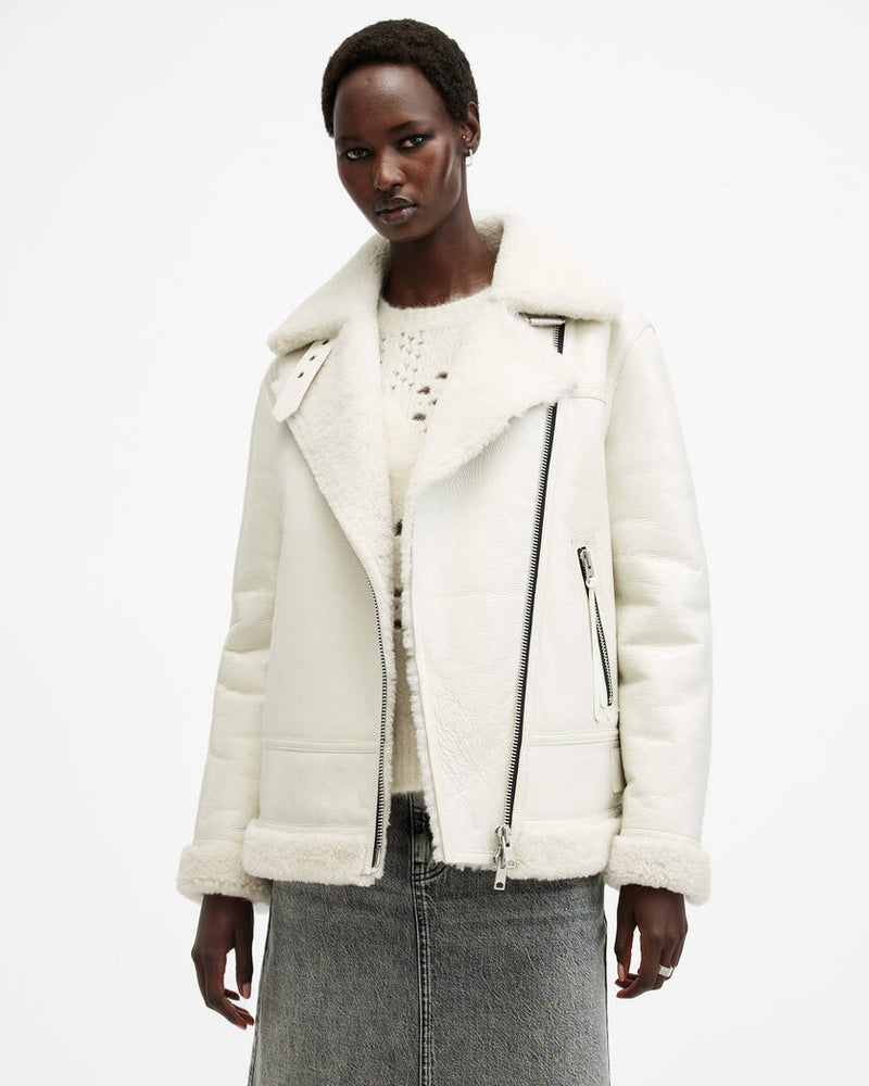 Sola Oversized Shearling Biker Jacket All Saints