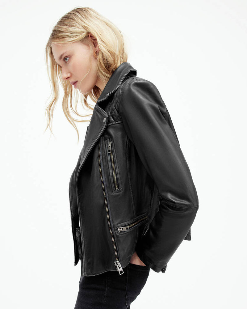 Cargo Distressed Leather Biker Jacket All Saints