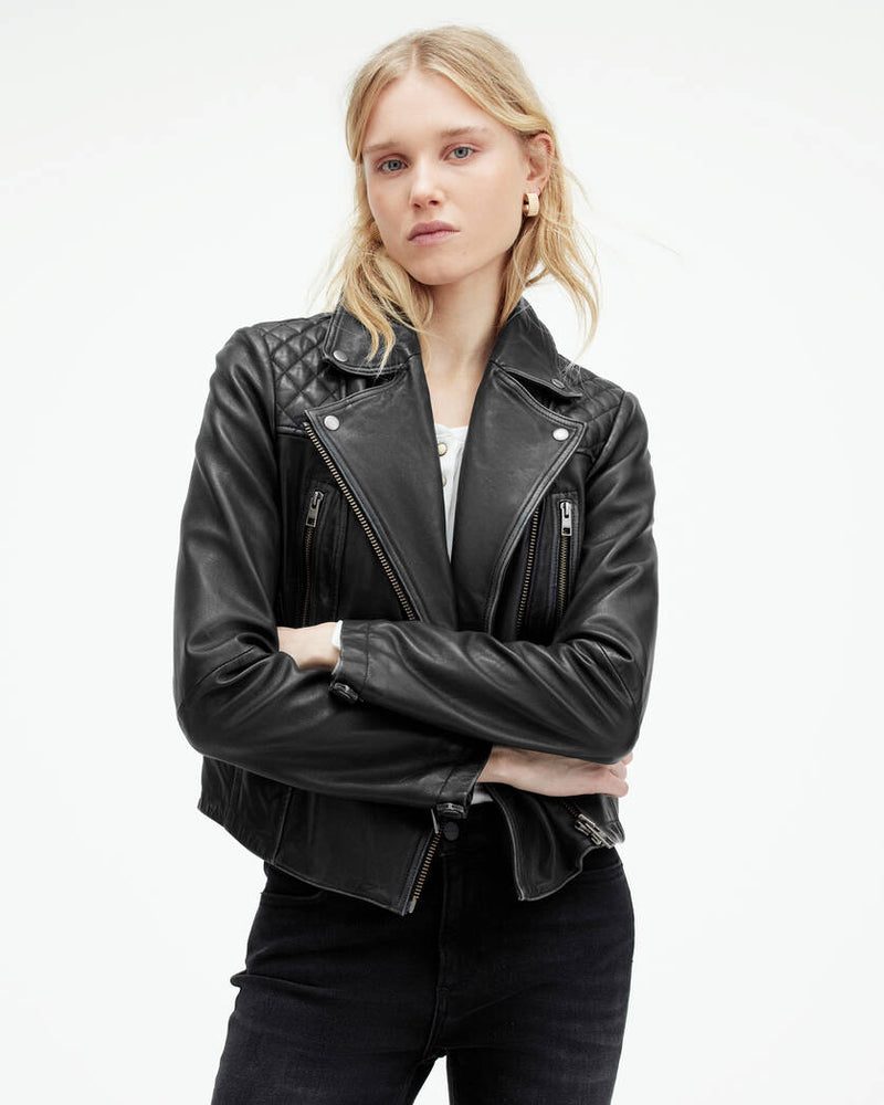 Cargo Distressed Leather Biker Jacket All Saints