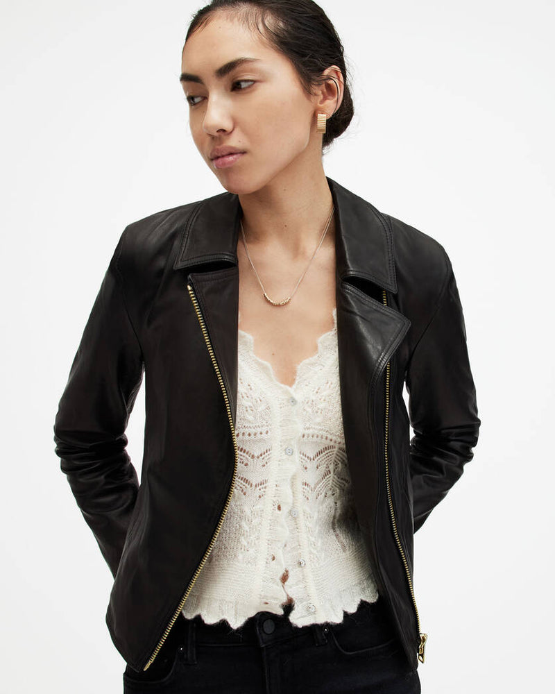 Vela Slim Fit Leather Biker Jacket All Saints