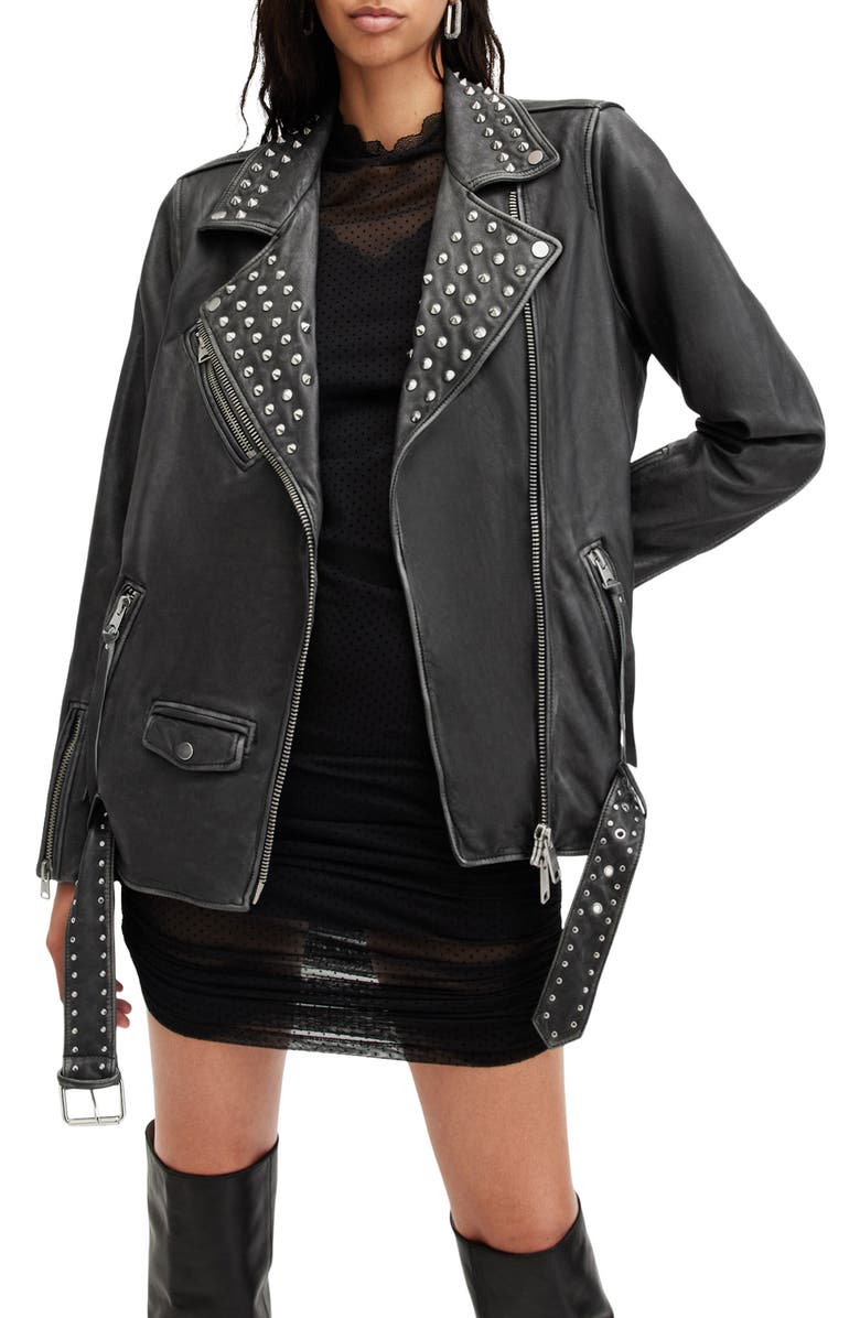 Billie Conical Studded Leather Biker Jacket AllSaints