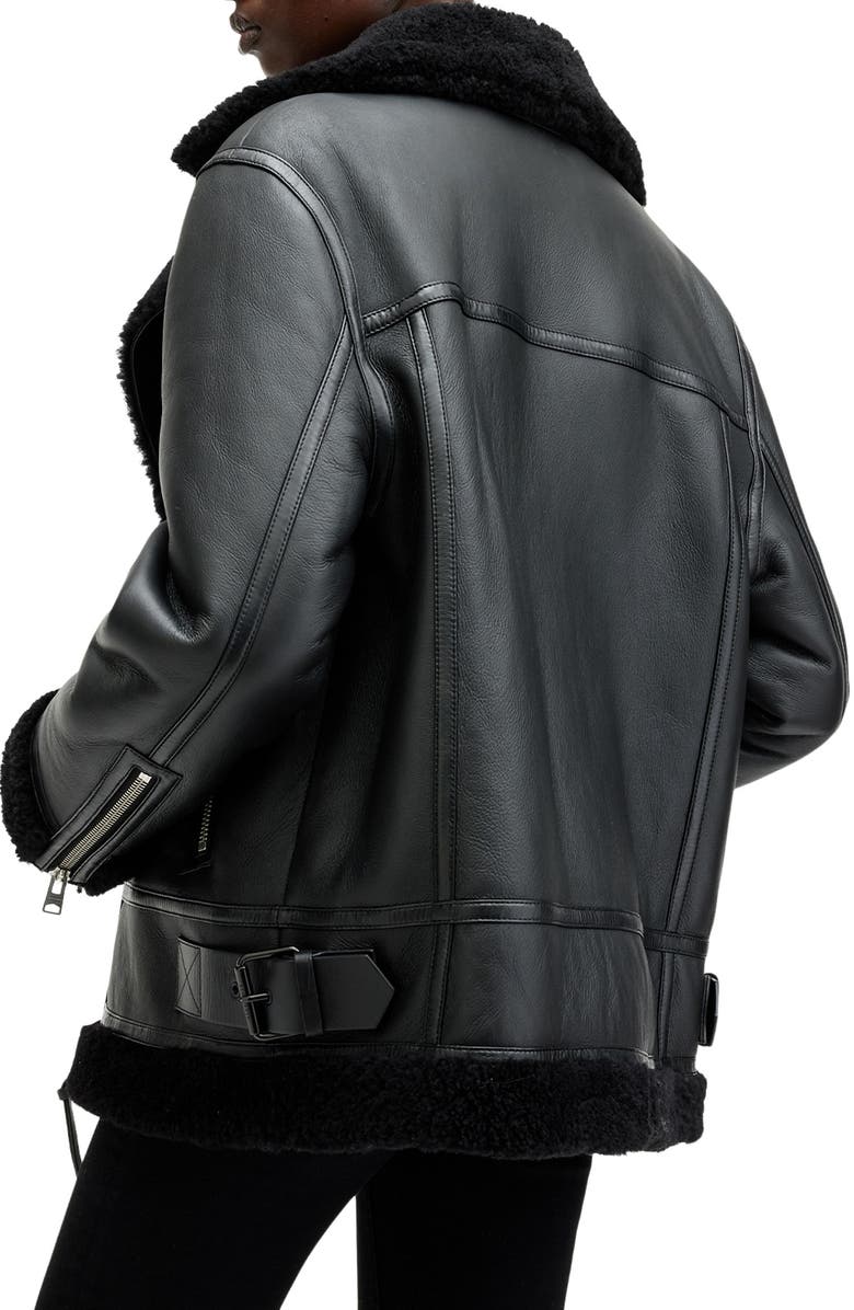 Sola Oversize Genuine Shearling Biker Jacket AllSaints