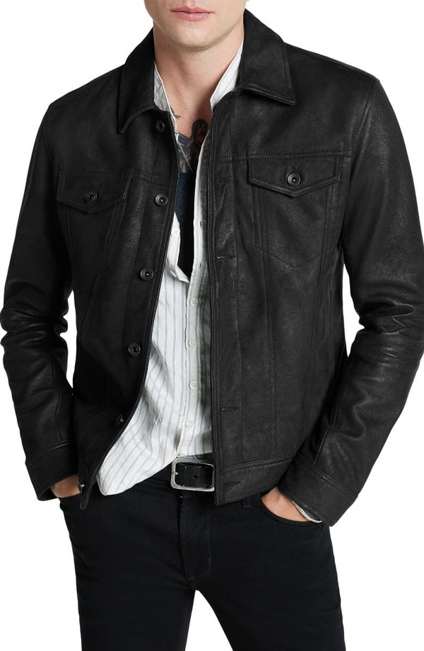 Andrew Sheepskin Leather Trucker Jacket John Varvatos