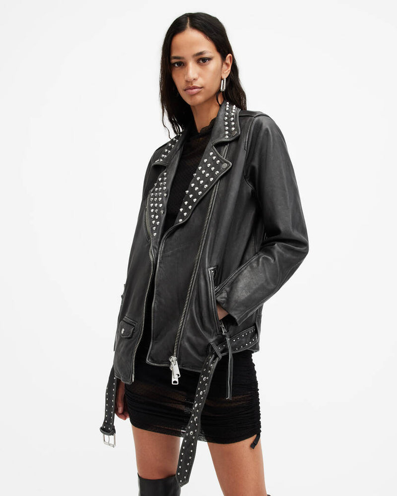 Billie Leather Conical Studded Jacket Allsaints