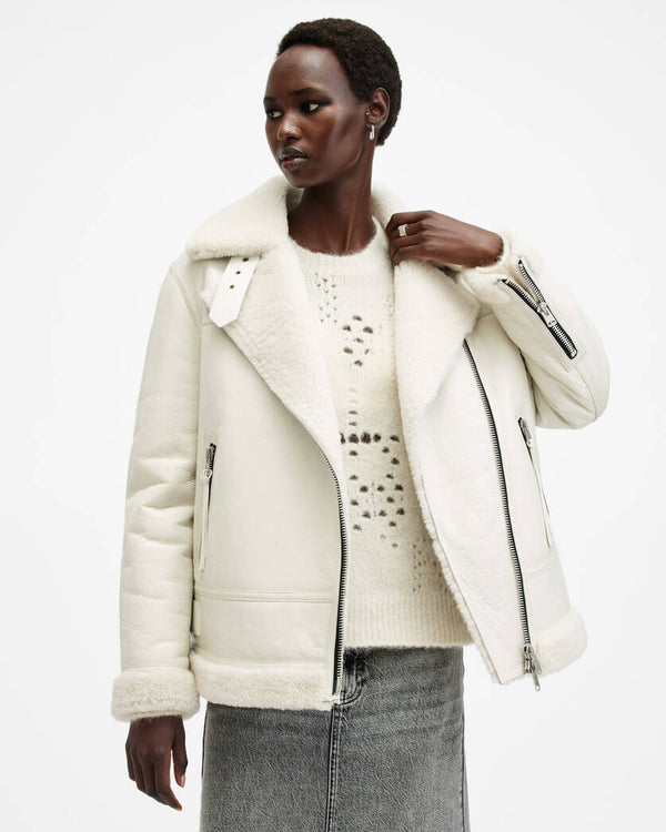 Sola Oversized Shearling Biker Jacket Allsaints