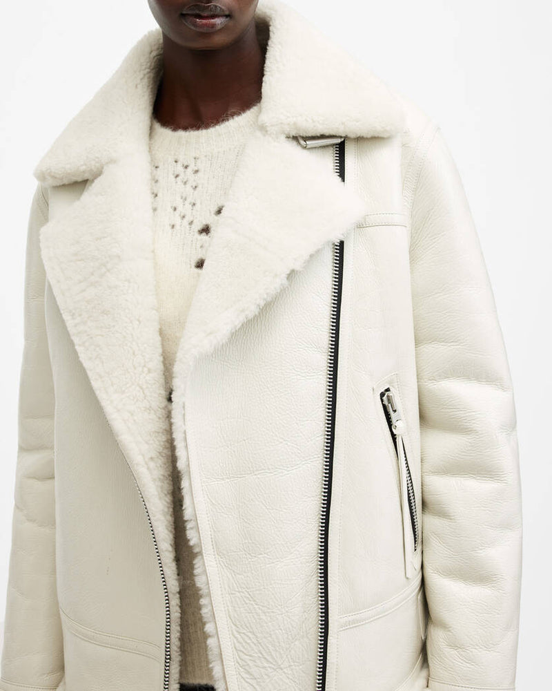 Sola Oversized Shearling Biker Jacket Allsaints