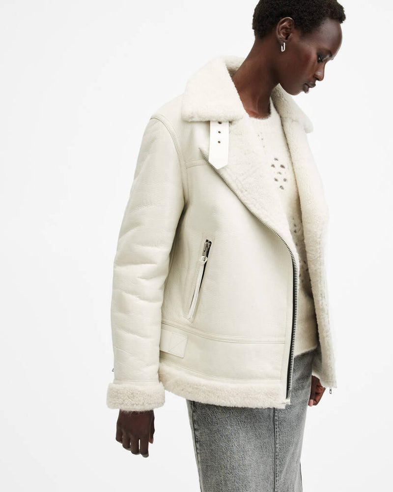 Sola Oversized Shearling Biker Jacket Allsaints