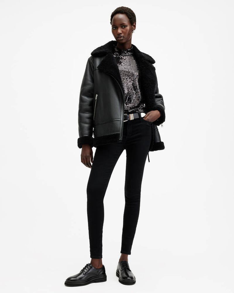 Sola Oversized Shearling Biker Jacket Allsaints