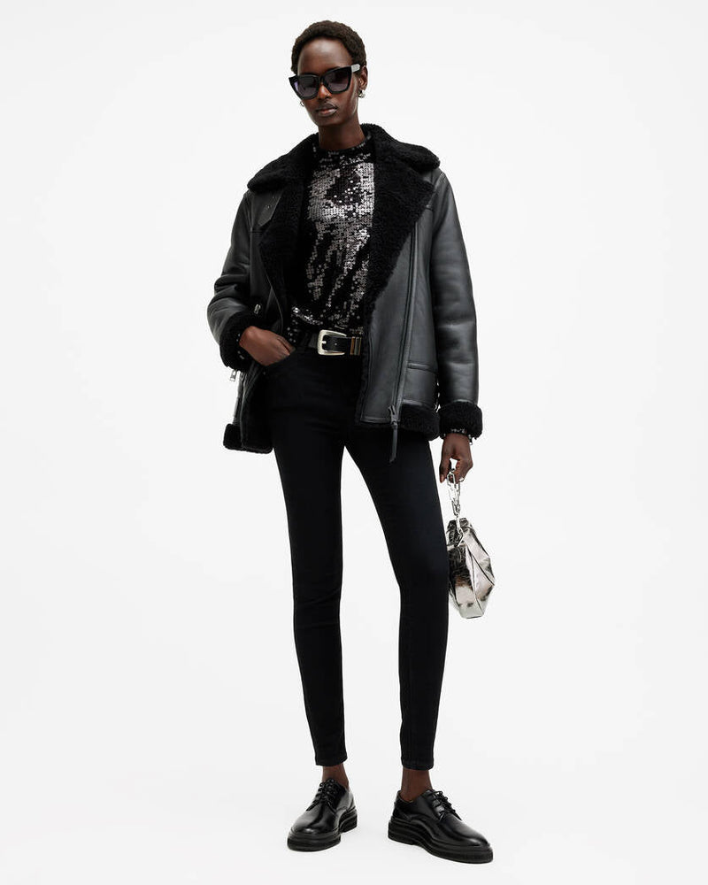 Sola Oversized Shearling Biker Jacket Allsaints