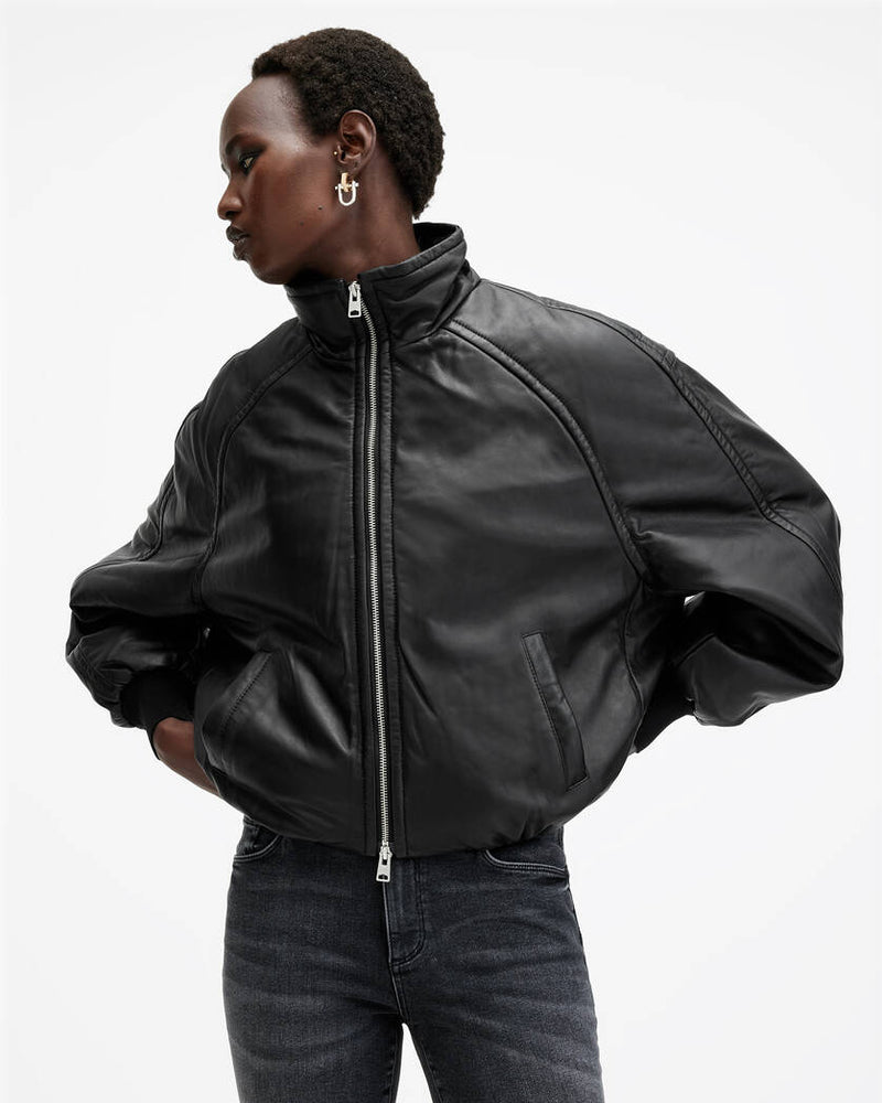 Rowan Funnel Neck Leather Bomber Jacket Allsaints