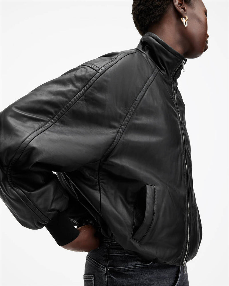 Rowan Funnel Neck Leather Bomber Jacket Allsaints