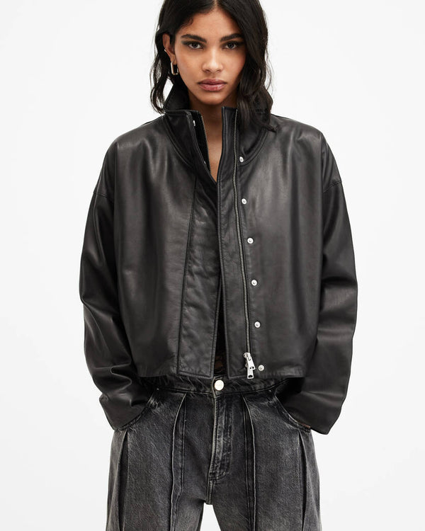 Ryder Funnel Neck Leather Jacket Allsaints