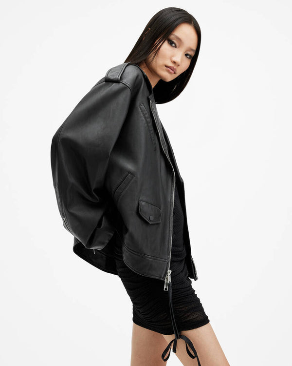 Daylen Oversized Leather Biker Jacket Allsaints