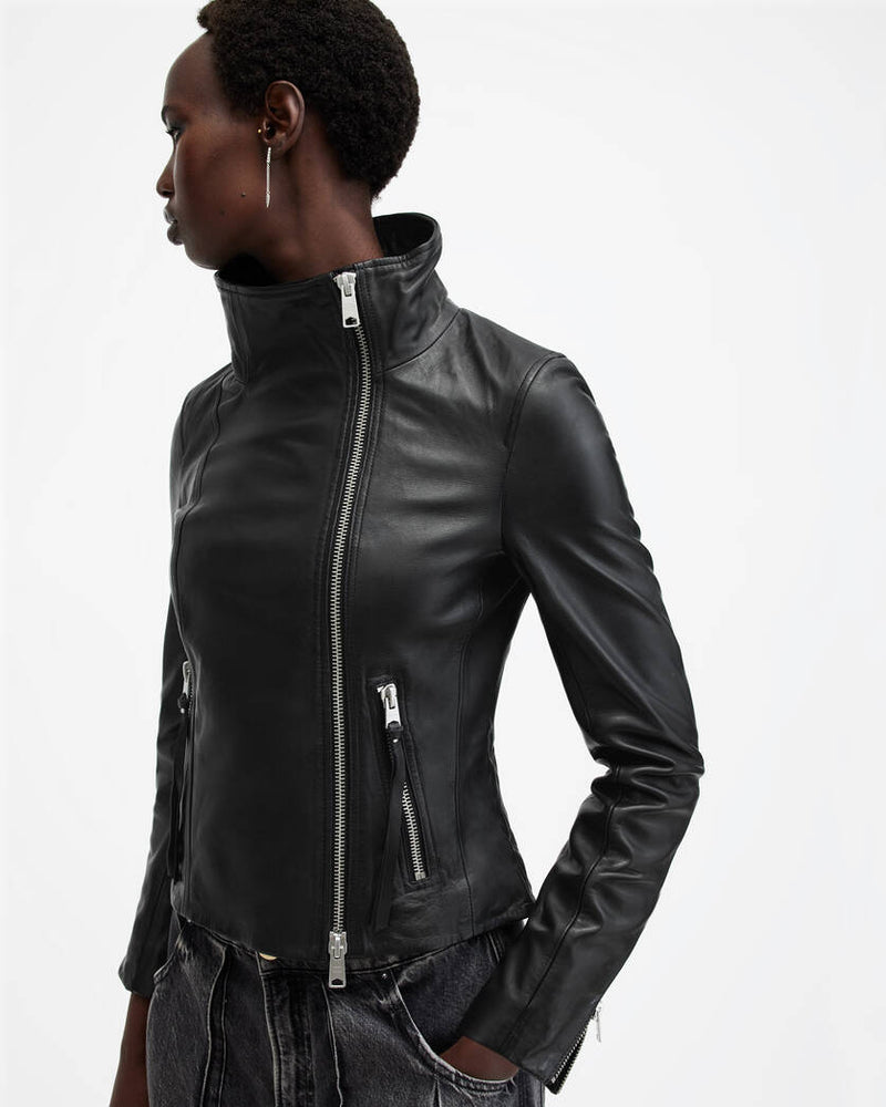 Ellis Leather Funnel Neck Biker Jacket Allsaints