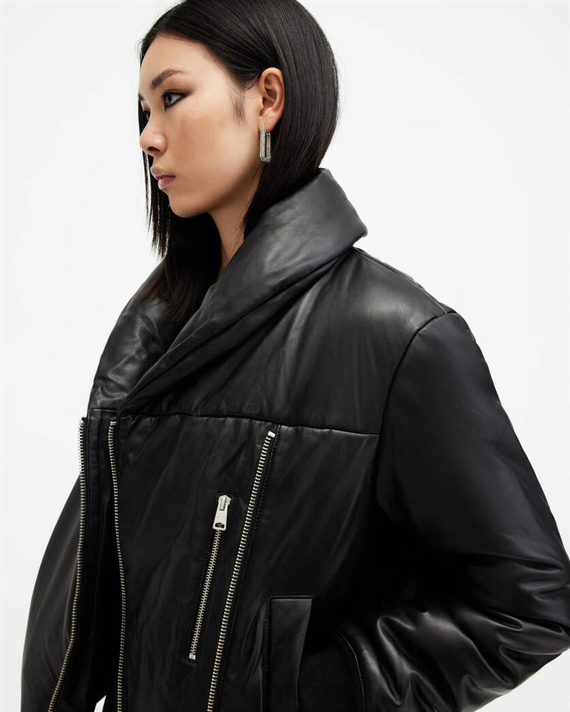 Lauren Leather Puffer Jacket Allsaints