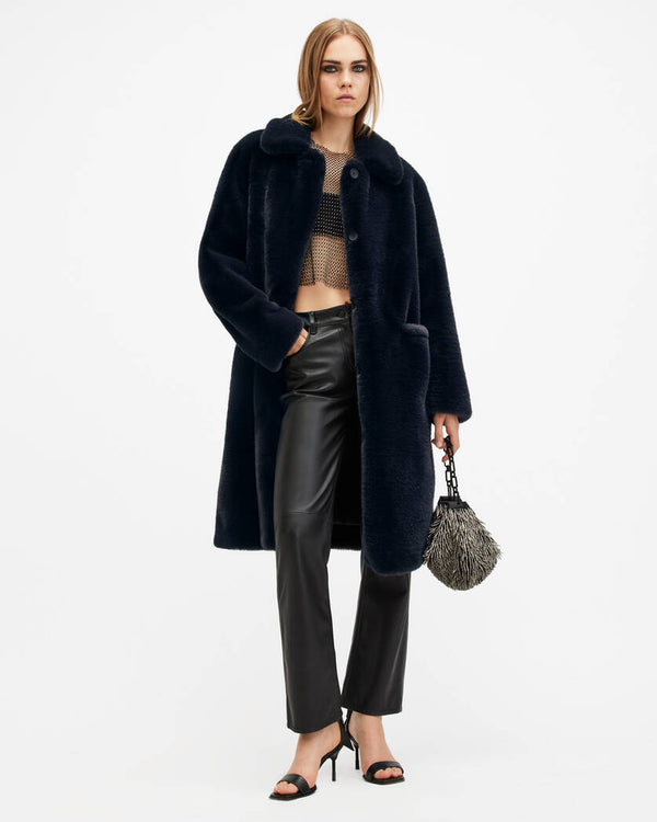 Sora Recycled Faux Fur Relaxed Fit Coat Allsaints