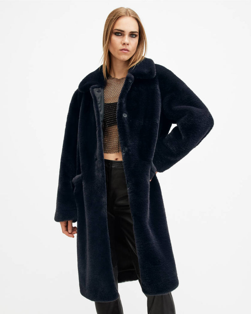 Sora Recycled Faux Fur Relaxed Fit Coat Allsaints