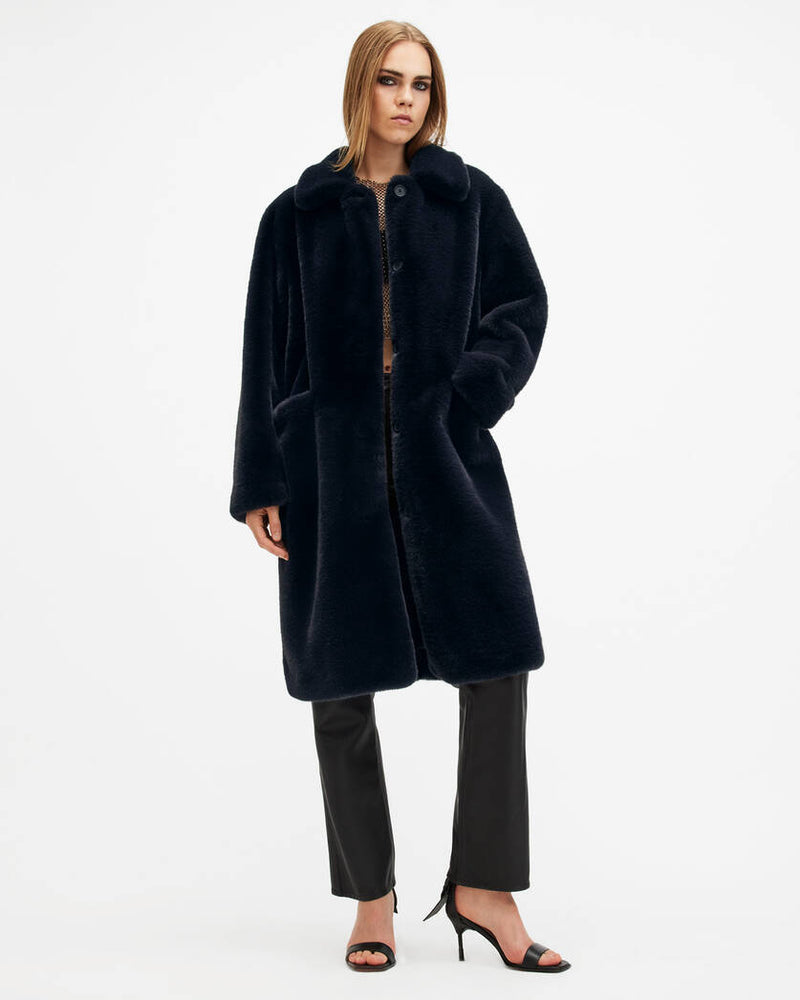 Sora Recycled Faux Fur Relaxed Fit Coat Allsaints