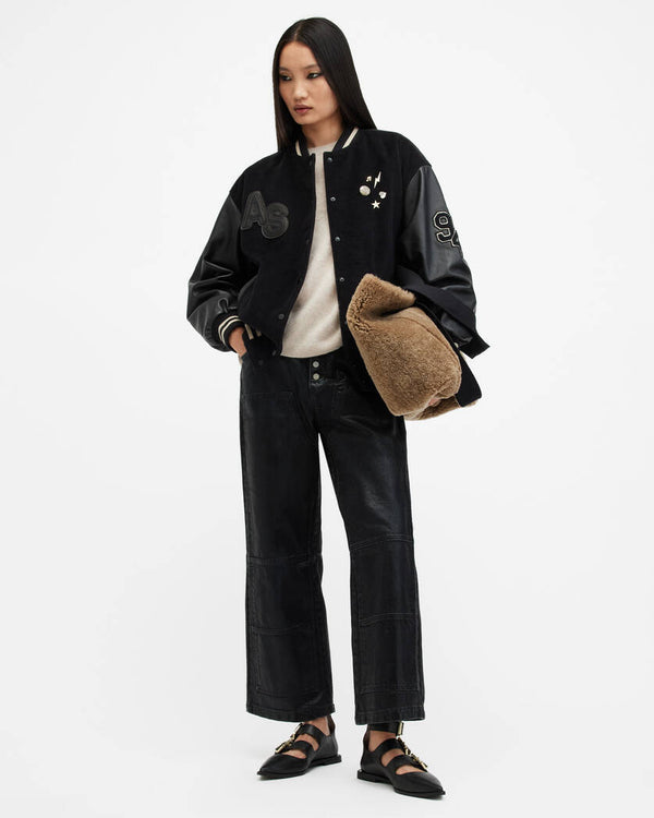 Valeria Varsity Leather Bomber Jacket Allsaints