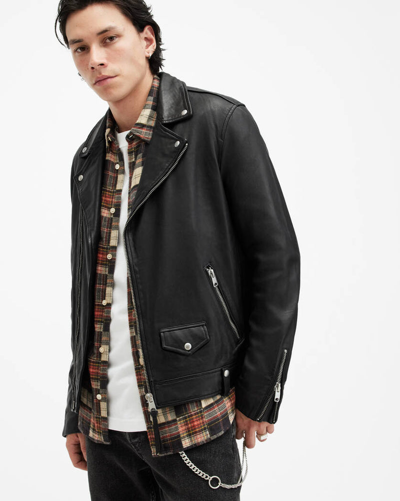 Milo Asymmetric Zip Leather Biker Jacket Allsaints